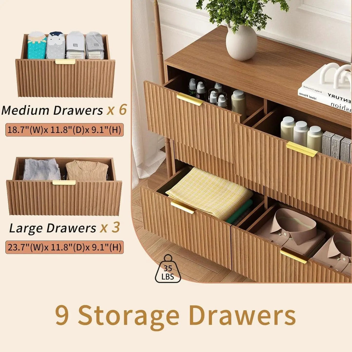 SixtyThreeInch Dresser With Deep Drawers NaturalFinish from PriceLows™