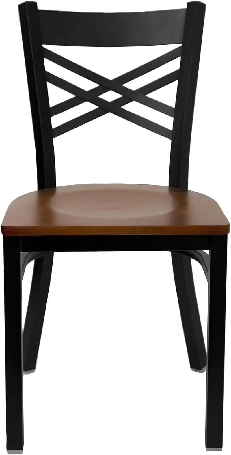2 Pack HERCULES Series Black X Back Metal Dining Chairs With Cherry Wood Seats For Home Or Commercial Use from PriceLows™