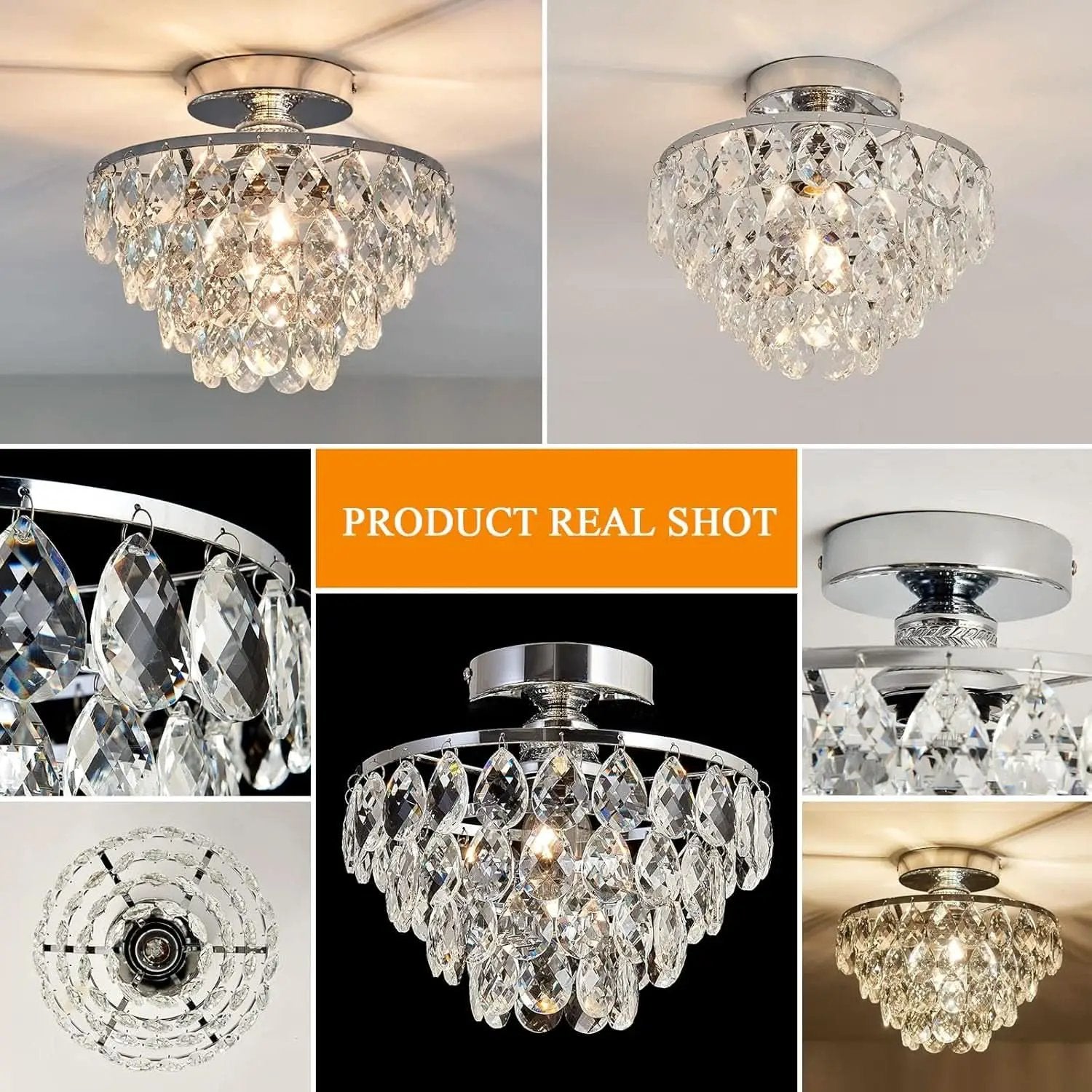 Crystal Chandelier Ceiling Light E26 Chrome Fixture from PriceLows™