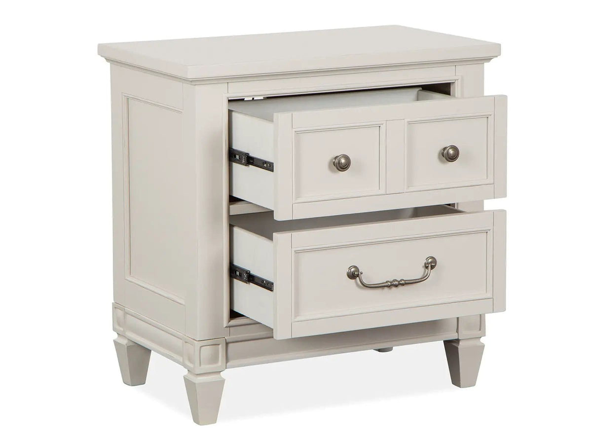 Willowbrook Drawer Nightstand Nightstands w/ Charging Station | 17.25 x 28 x 28.75 in | Veneer & Wood | Egg Shell White With Slight Rub Through