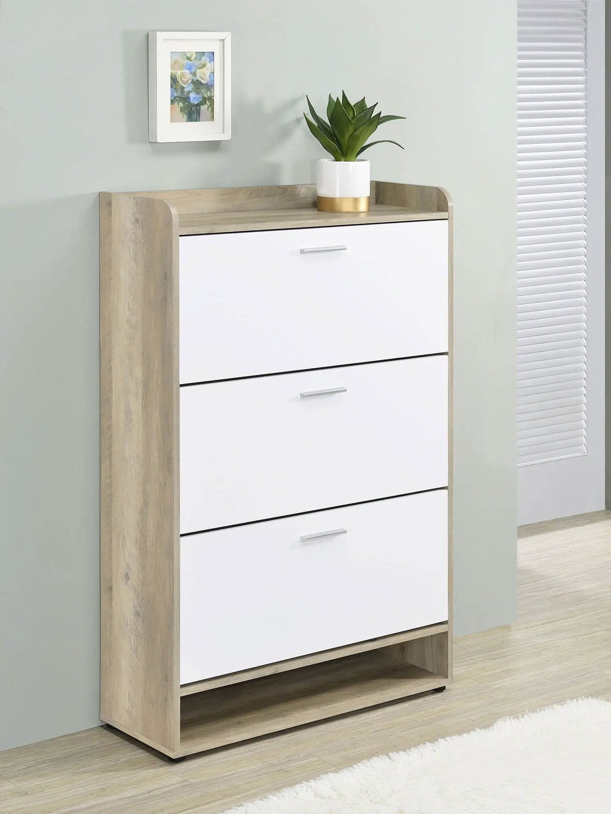 Denia 3-tier Engineered Wood Shoe Cabinet | 31.5 x 11.5 x 49.75 in | Engineered Wood & Veneer | White