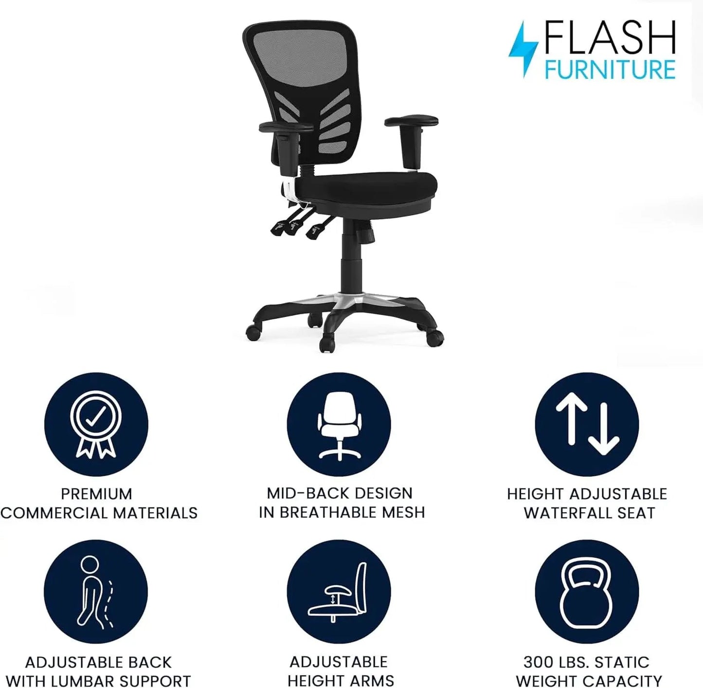 Ergonomic Mesh Office Chair With Adjustable Lumbar Black from PriceLows™