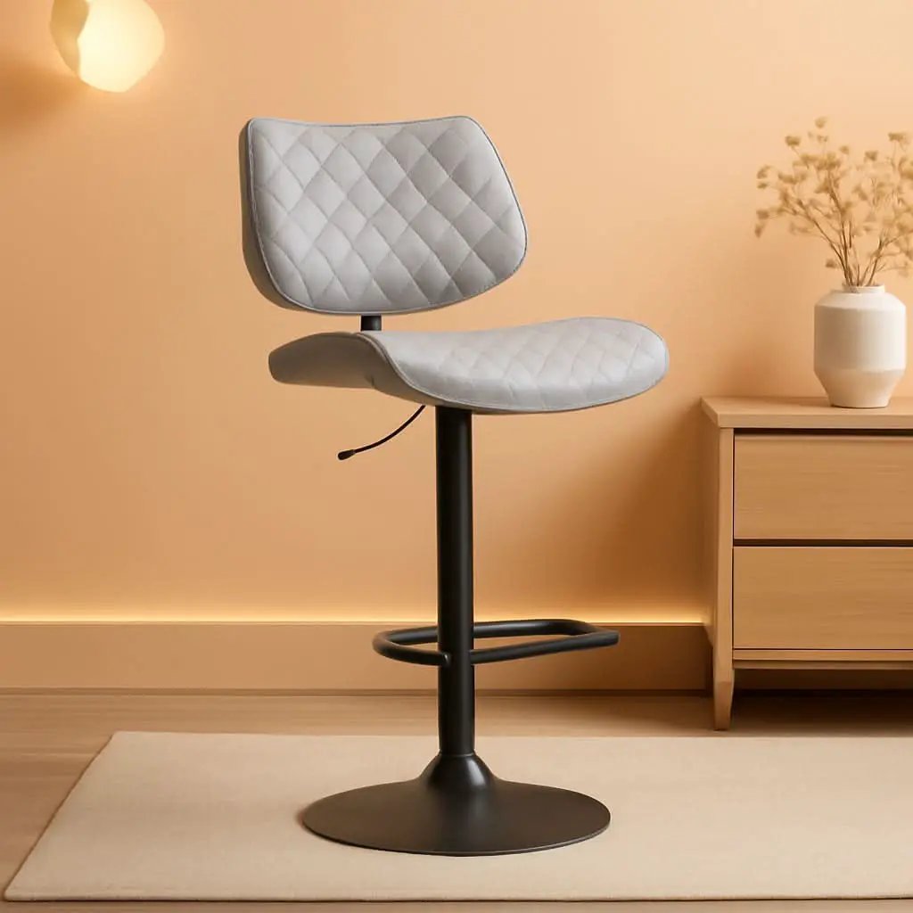 Grey Faux Leather Swivel Bar Stool With Adjustable Height from PriceLows™
