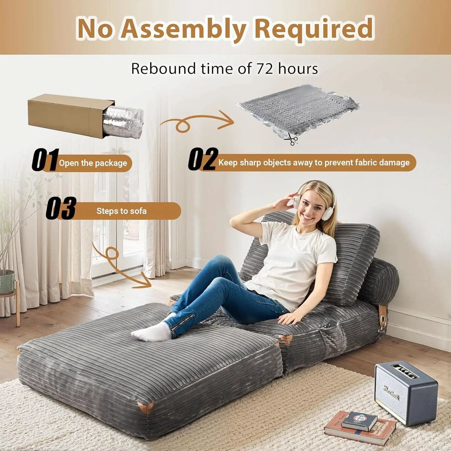 75Inch Grey Foldable Convertible Sofa Bed SleeperCouch from PriceLows™