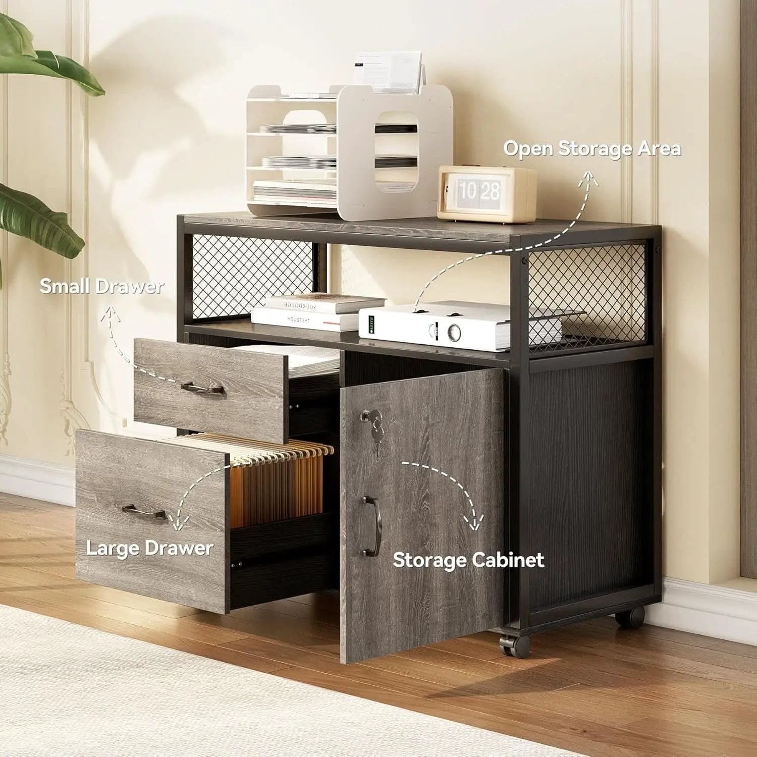 55 Inch L Shaped Office Desk With Grey Filing Cabinet Set from PriceLows™