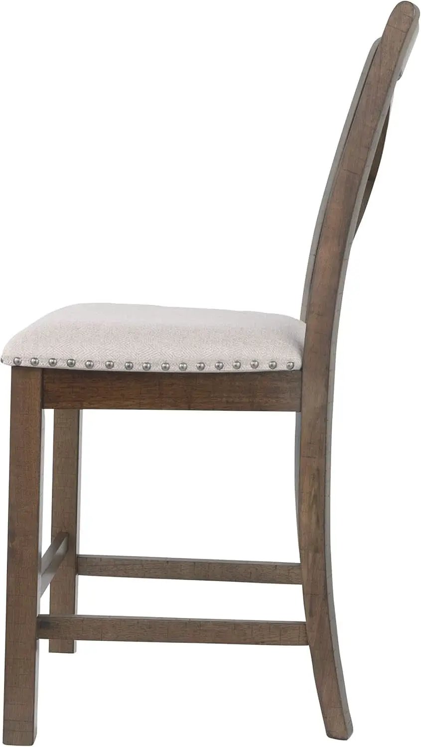 Moriville 24.5 Inch Upholstered Farmhouse Barstools Beige Brown Set of Two from PriceLows™