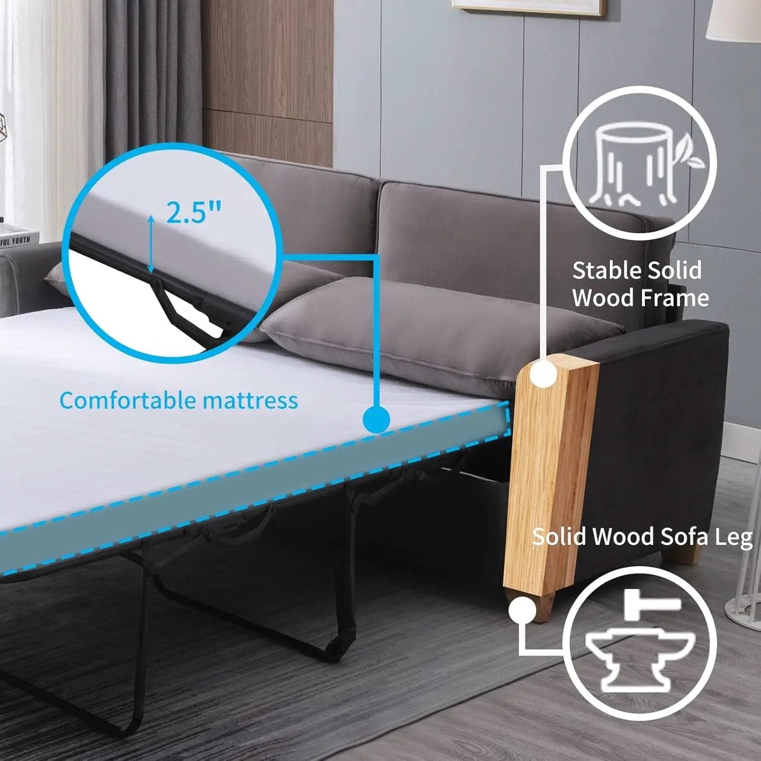 Queen Size Sleeper Sofa Bed DarkSlateGrey StainResistant from PriceLows™