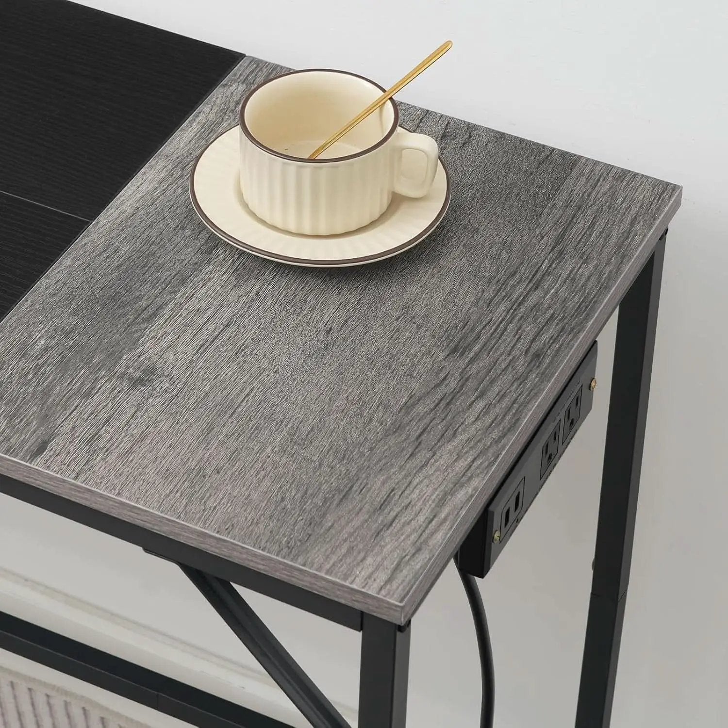 Charcoal Gray Computer Desk With Power Outlet And Hooks from PriceLows™