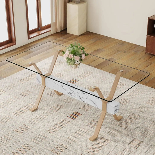 71 Inch Glass Dining Table With Tempered Glass Top from PriceLows™