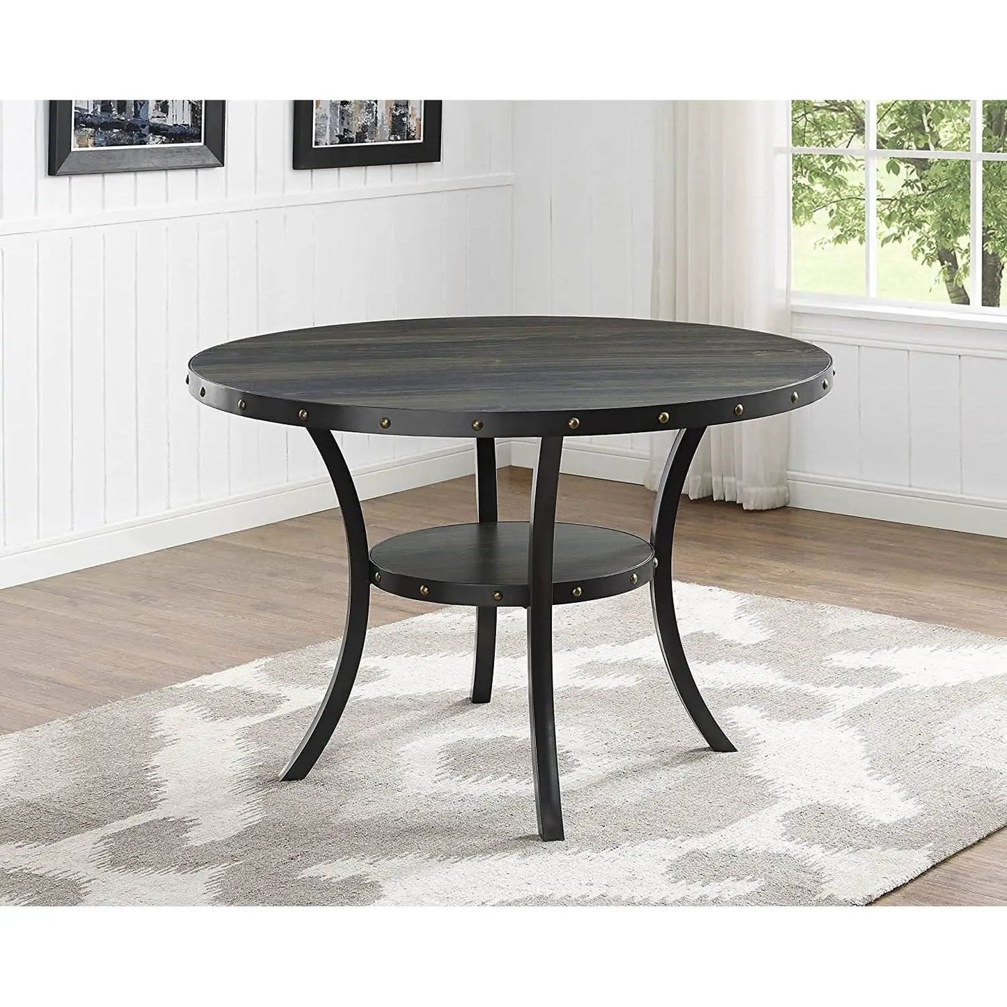 Tan Fabric Nailhead Dining Set 5 Piece Round Table from PriceLows™