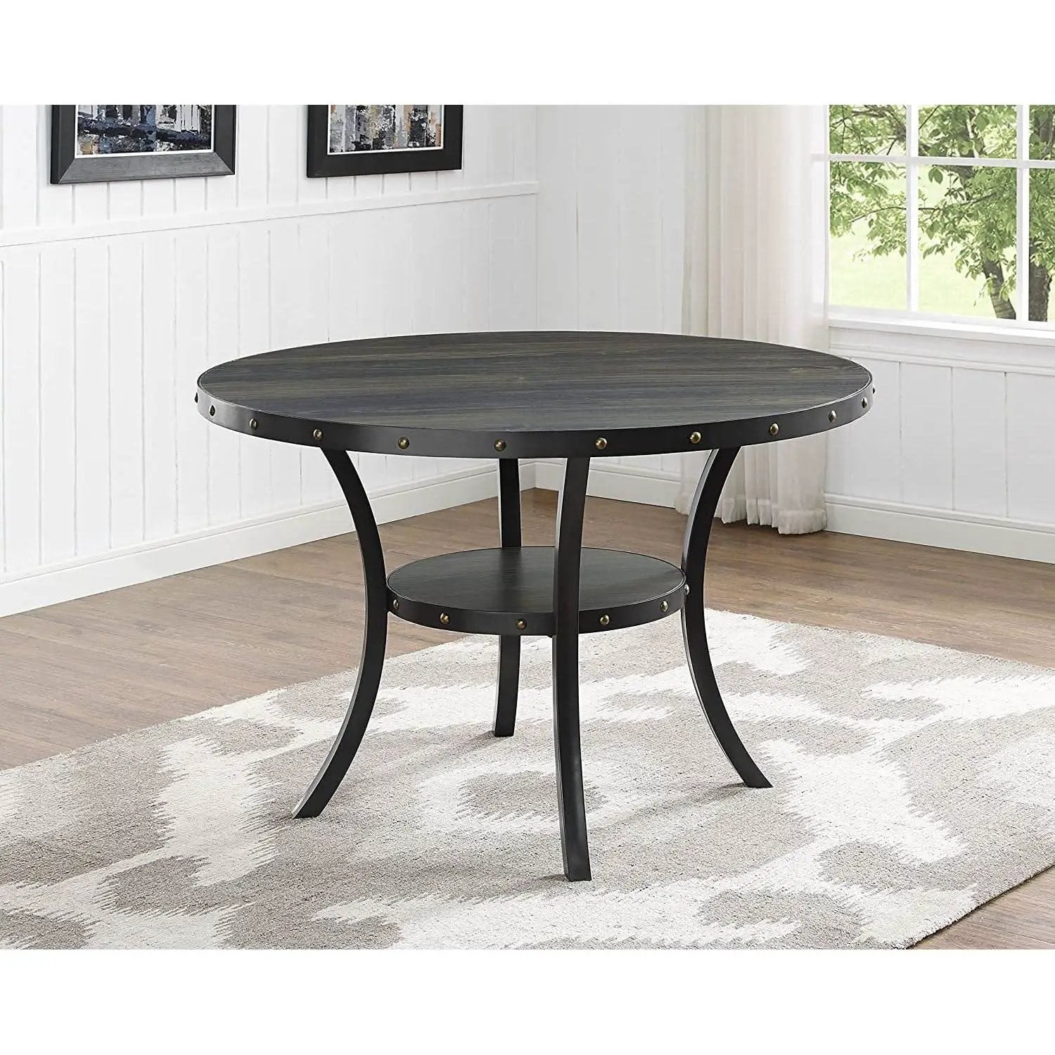 Tan Fabric Nailhead Dining Set 5 Piece Round Table from PriceLows™