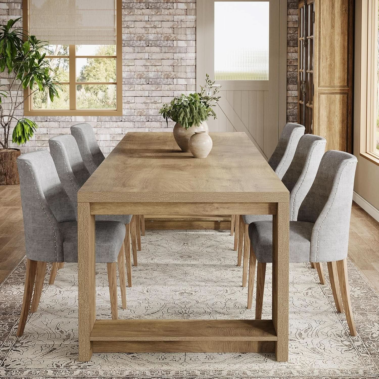 Oak 86 Inch Long Narrow Dining Table With Pedestal Base from PriceLows™