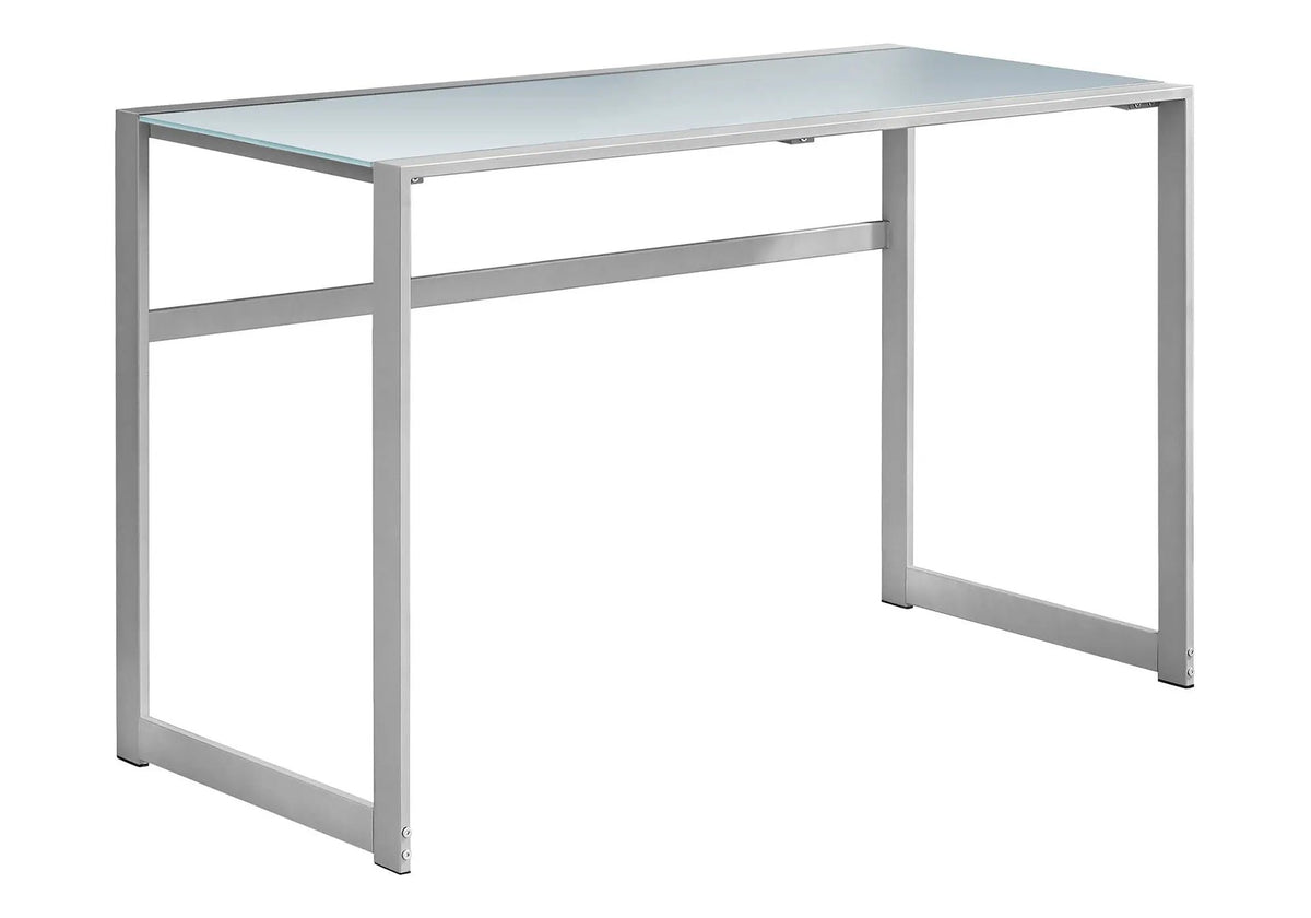 Frosted Glass Computer Desk | 48 Inch Width | Tempered Glass Top | Metal Trestle Support