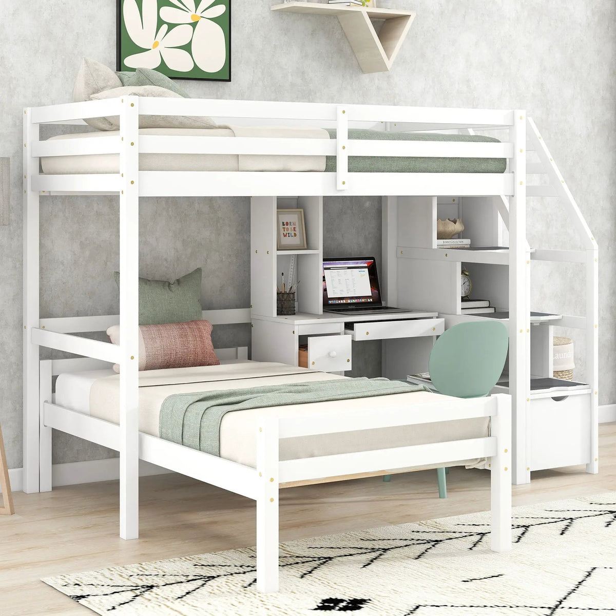 Loft Bed | Separable Design | Storage Staircase | Pine Frame