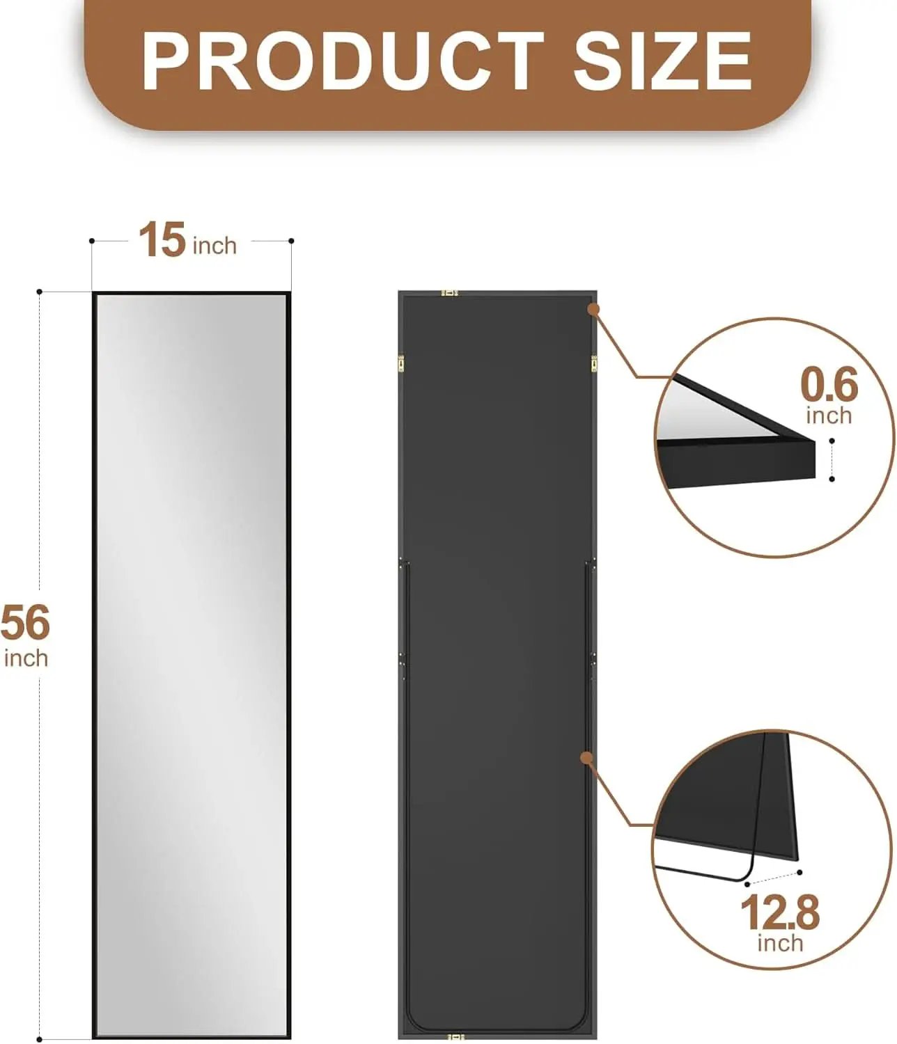 Full Length Floor Mirror 56x15 Inch Black Frame Stand from PriceLows™