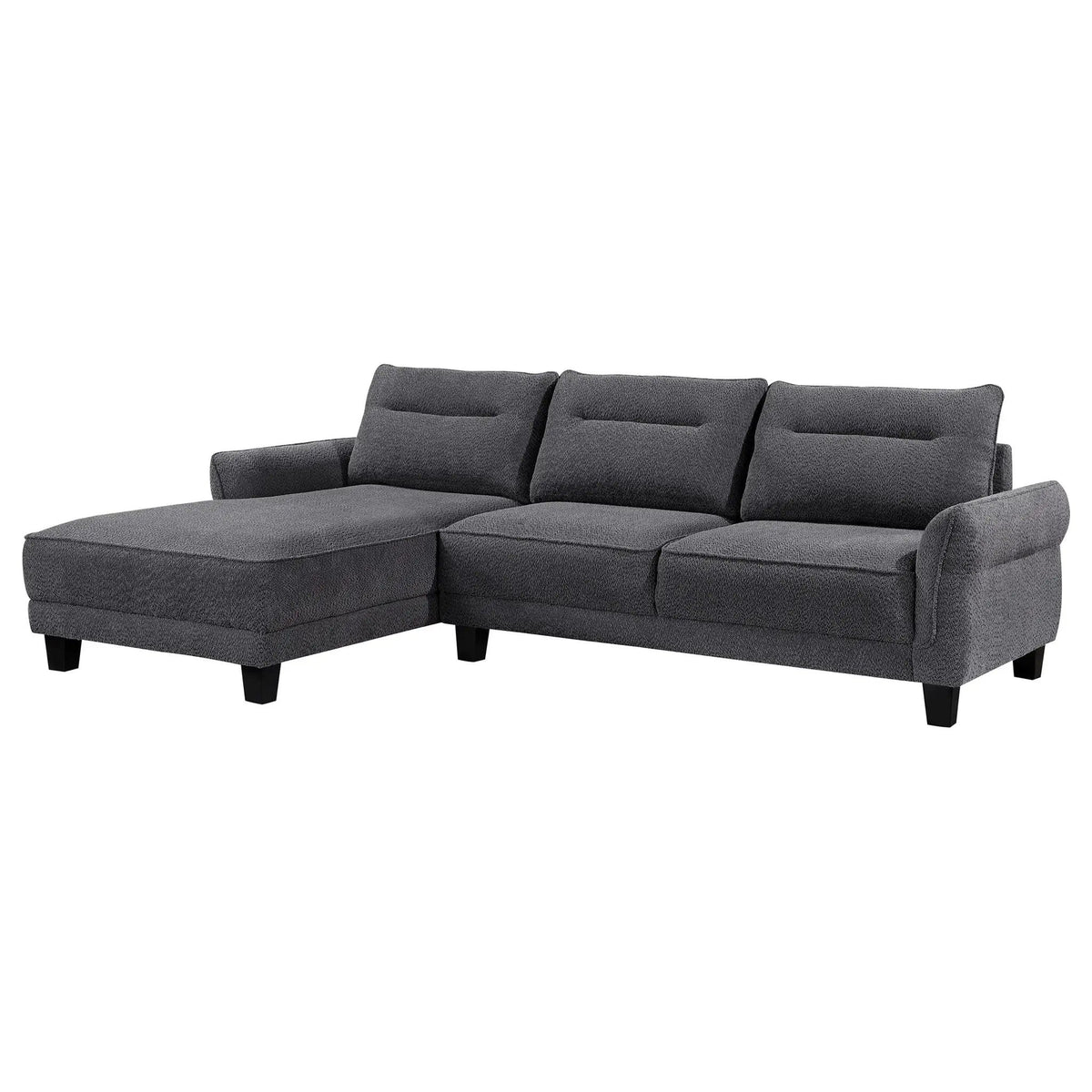 Caspian Upholstered Curved Arm Chaise Sectional Sofa | 109.75 x 67.75 x 36.5 in | Solid Wood & Boucle | Grey