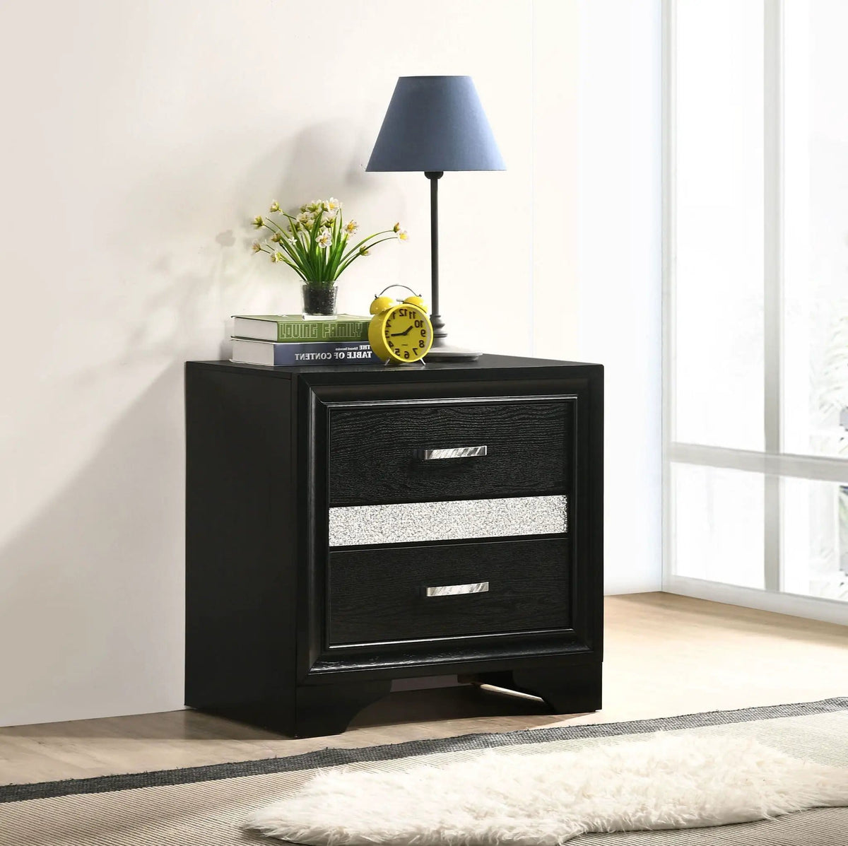 Miranda 3-drawer Nightstand Bedside Table | 26 x 16.5 x 26 in | Engineered Wood & Metal | Black