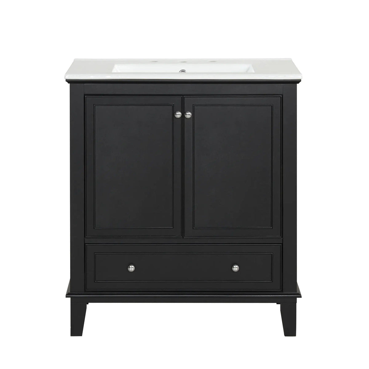 30" Bathroom Vanity With Sink Combo, Multi Functional Bathroom Cabinet With Doors | 30 x 18.3 x 34.05 in | Solid Wood & Metal | Black