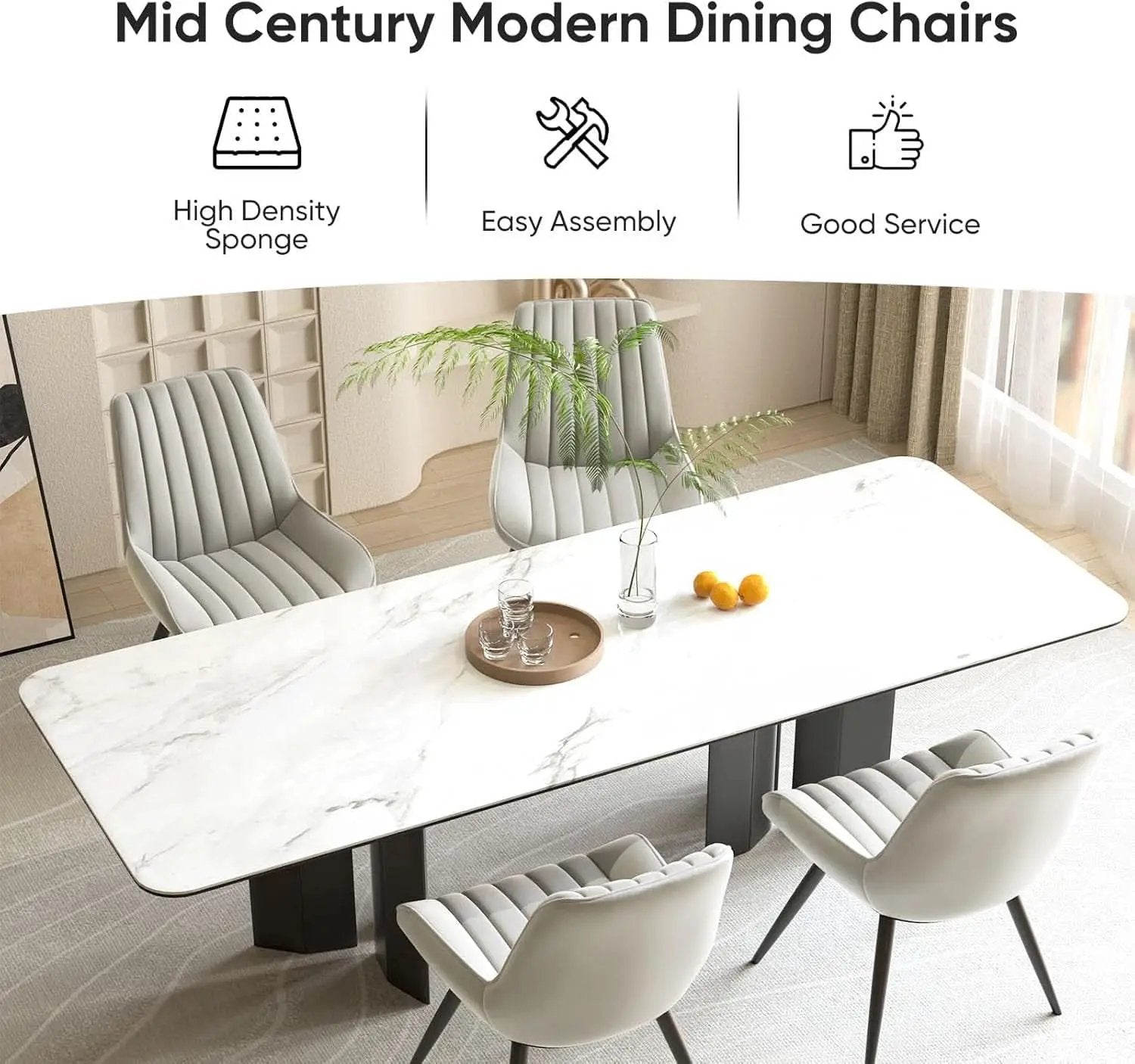 Grey Upholstered Dining Chairs Set Of 4 With Thick Cushions And Metal Legs from PriceLows™