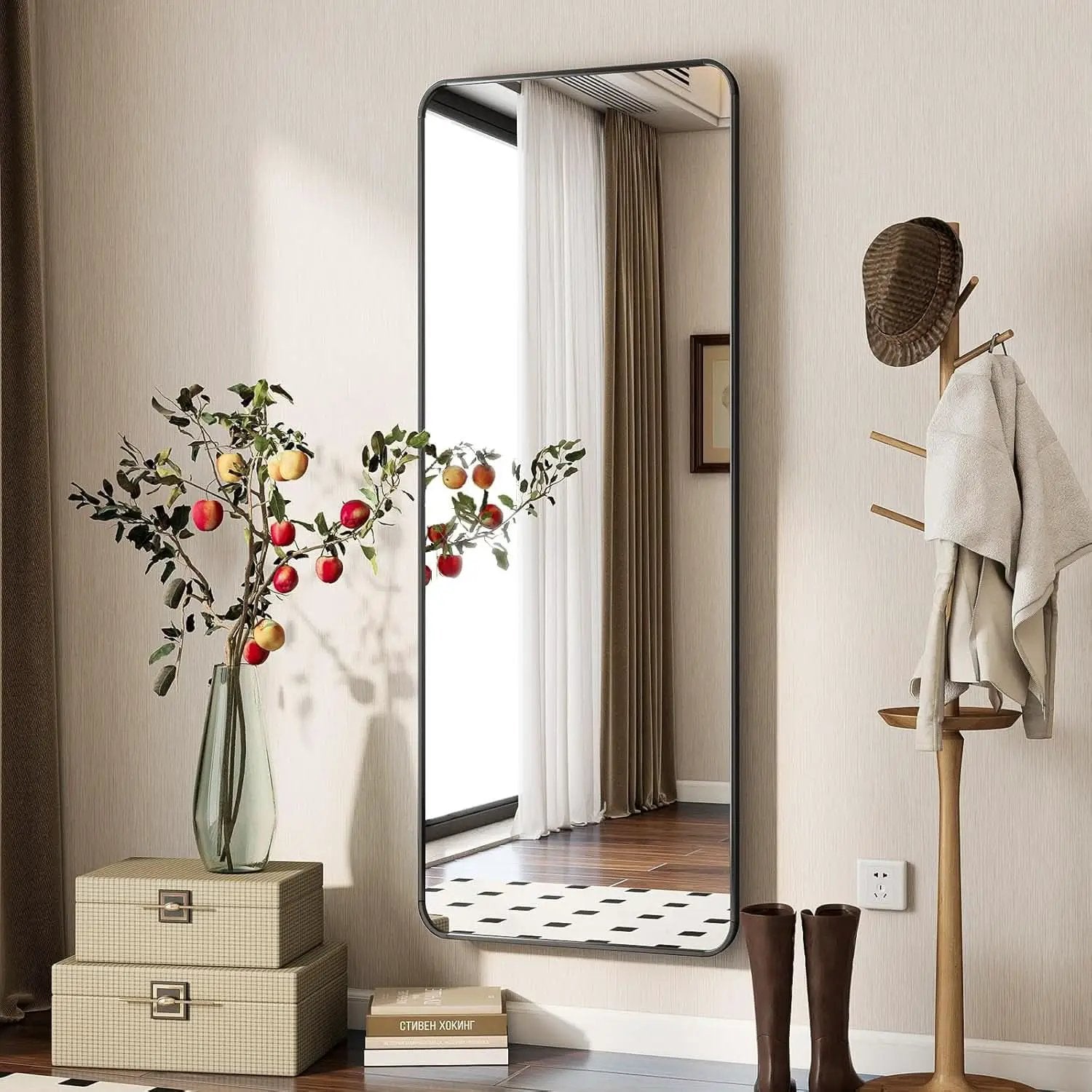 Full Length Floor Mirror 56 Inch Tall Black Freestanding from PriceLows™