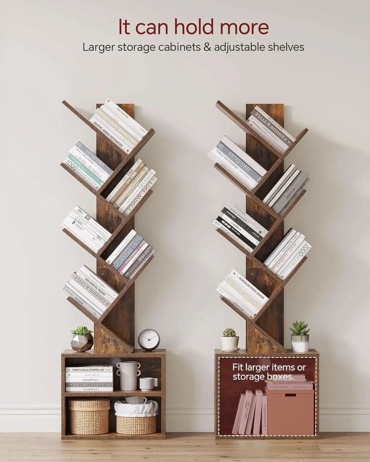 6 Tier Tree Bookshelf With Cabinet Rustic Brown Modern from PriceLows™