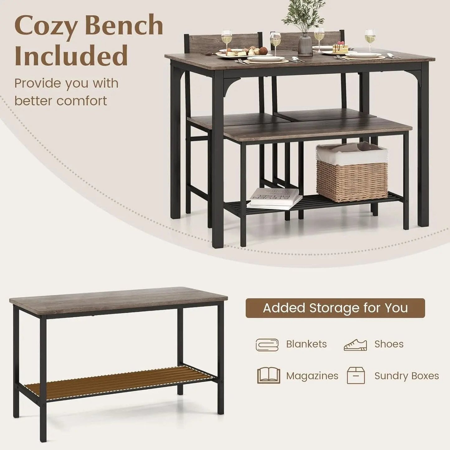 Stainless Steel Space Saving Dining Room Table Set Four from PriceLows™