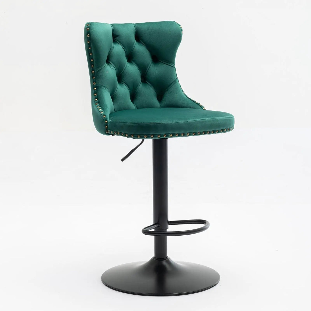 Swivel Barstools | Adjustable Height | Tufted Back With Nailheads | Set of 2