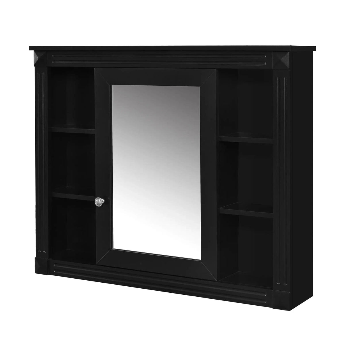 Wall-Mounted Bathroom Storage Cabinet With Mirror, 6 Open Shelves - | 35 x 7.1 x 28.7 in | Metal & Mdf | Black