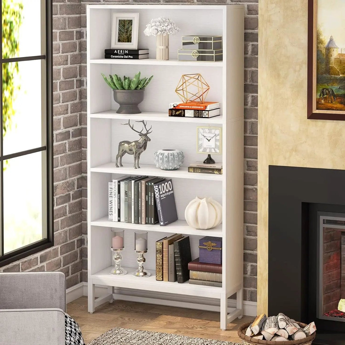 Tall 70.8 Inch Bookcase 5 Tier Heavy Freestanding White from PriceLows™