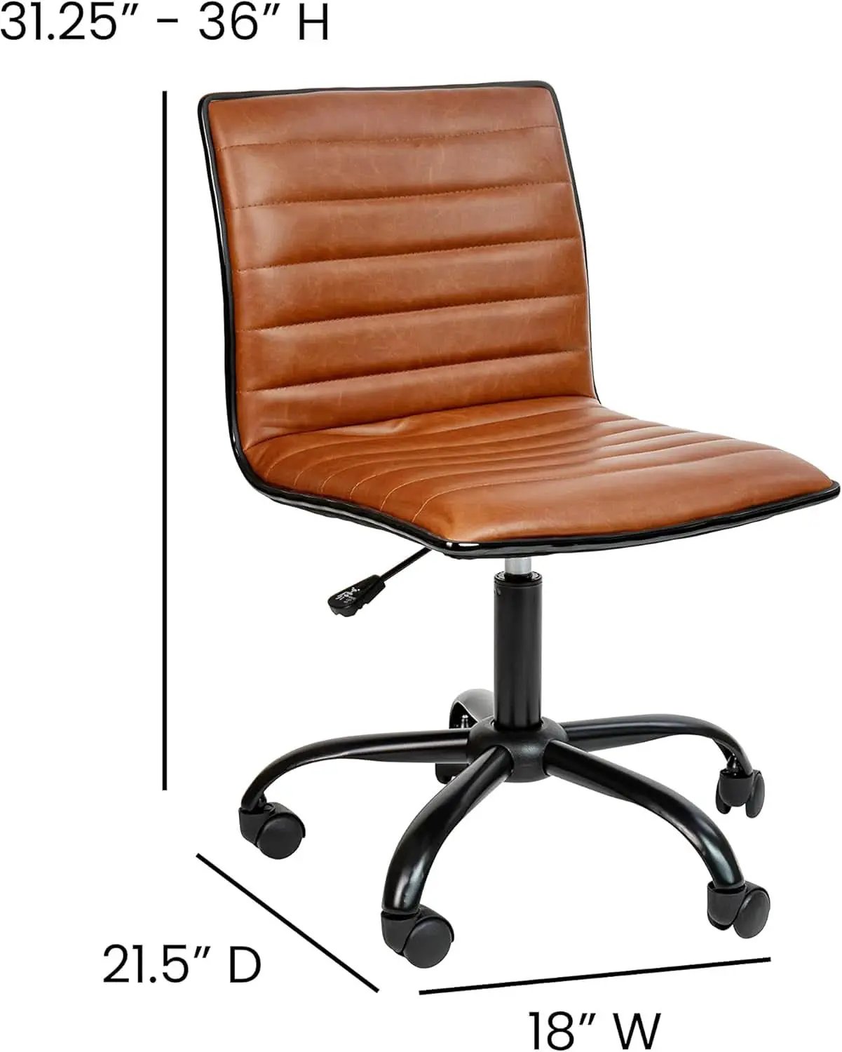 Low-Back Ribbed Upholstered Vinyl Swivel Desk Chair, Brown, Adjustable Height from PriceLows™
