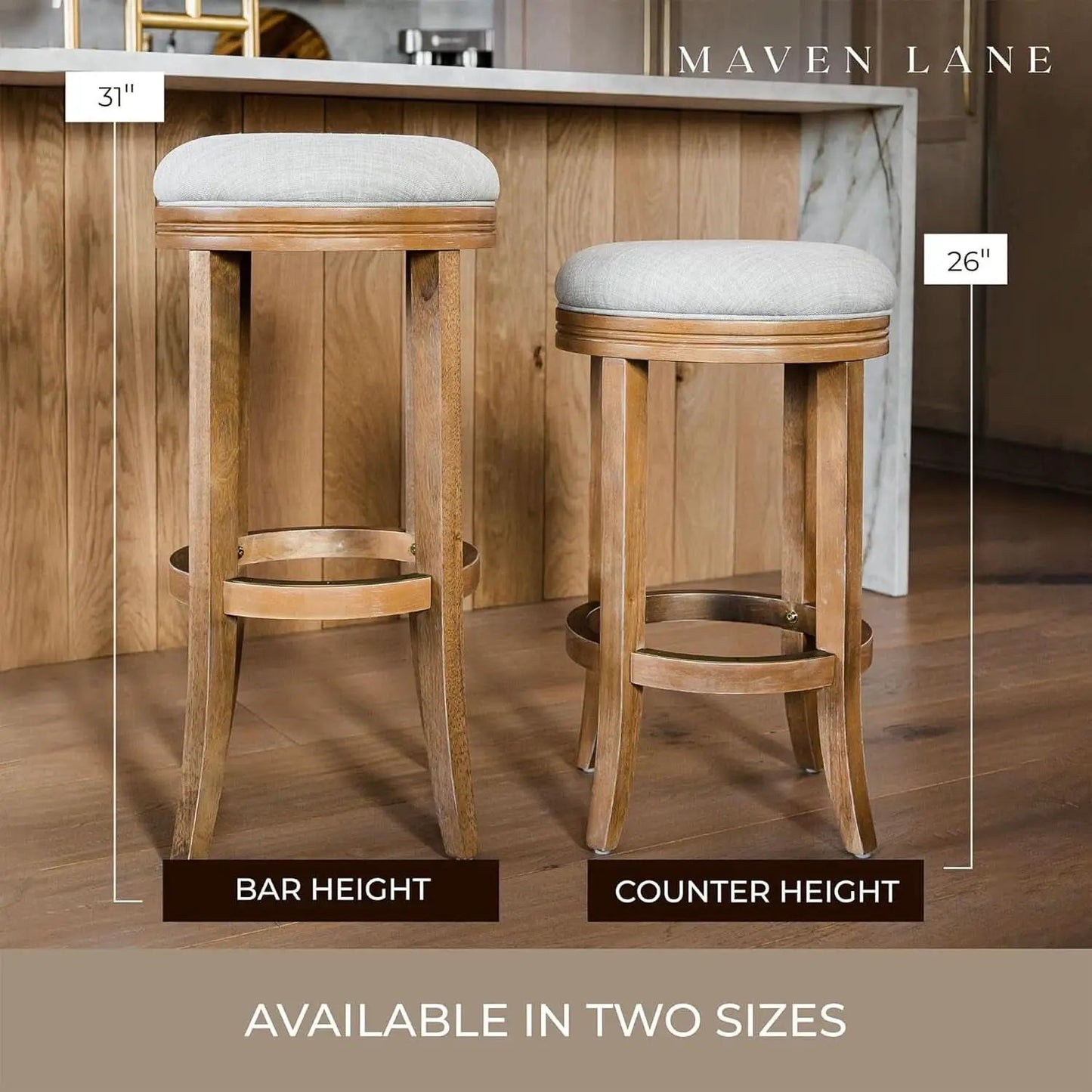 Eva 31 Inch Bar Height Backless Swivel Bar Stool Weathered Oak Sand Fabric from PriceLows™