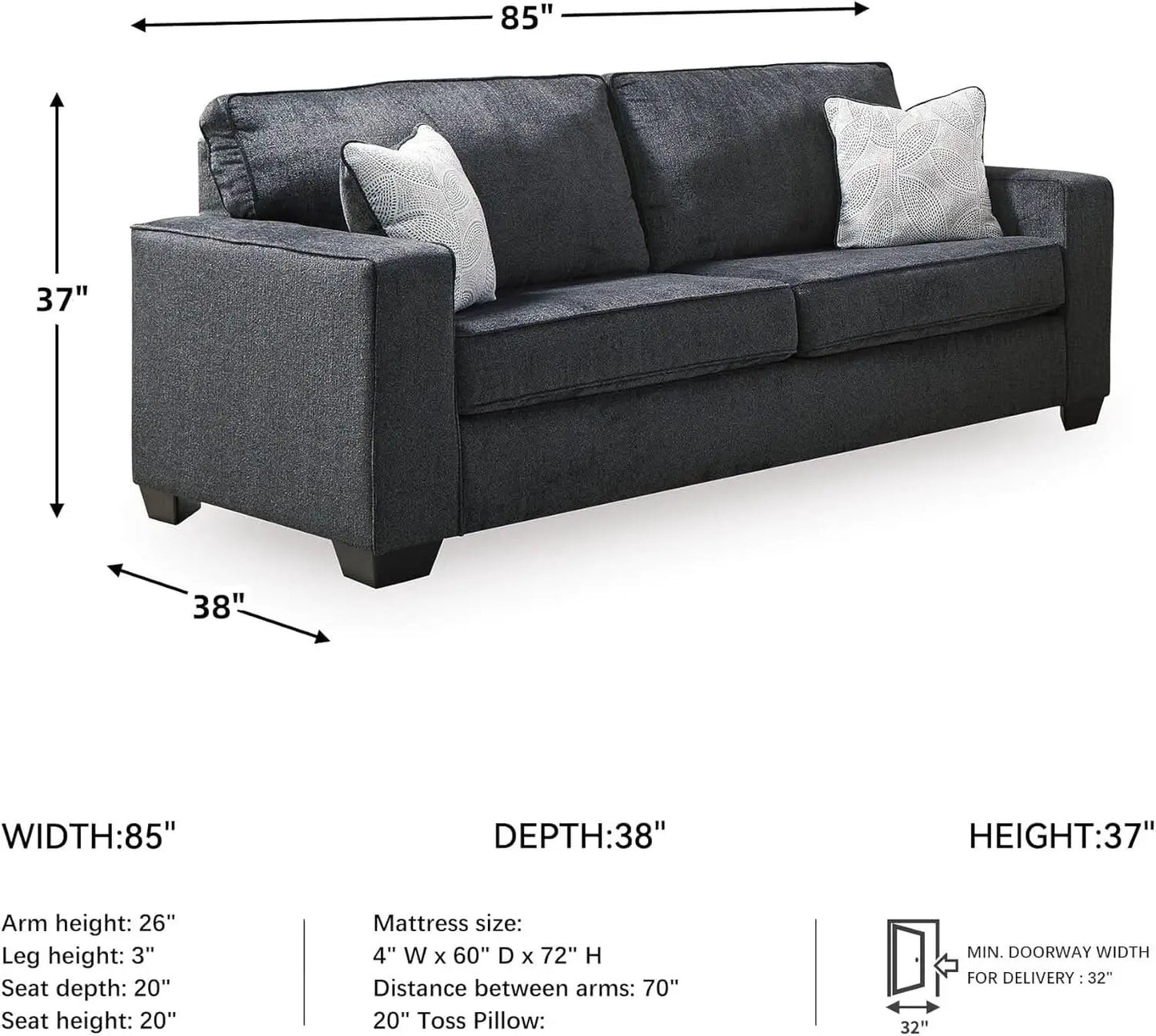 Queen Sleeper Sofa Dark Gray Upholstered ChenilleWeave from PriceLows™
