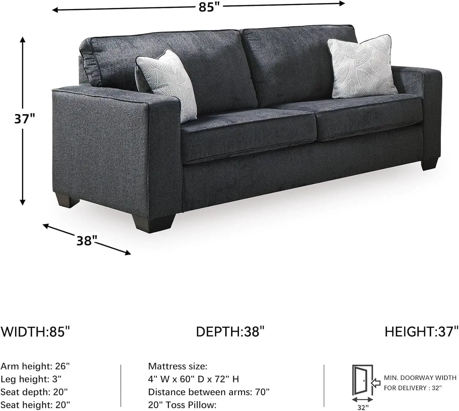 Queen Sleeper Sofa Dark Gray Upholstered ChenilleWeave from PriceLows™