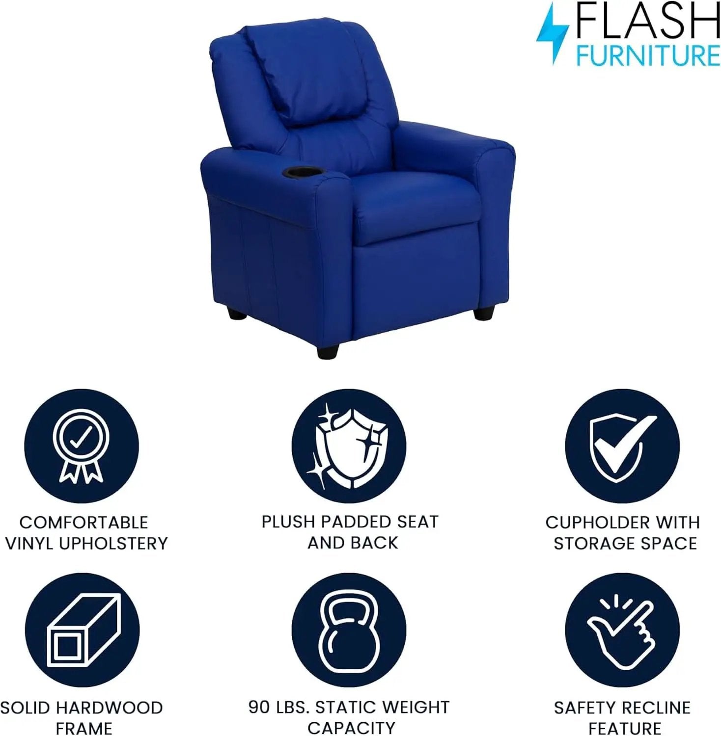 Vana Vinyl Kids Recliner Blue With Cup Holder And Headrest from PriceLows™