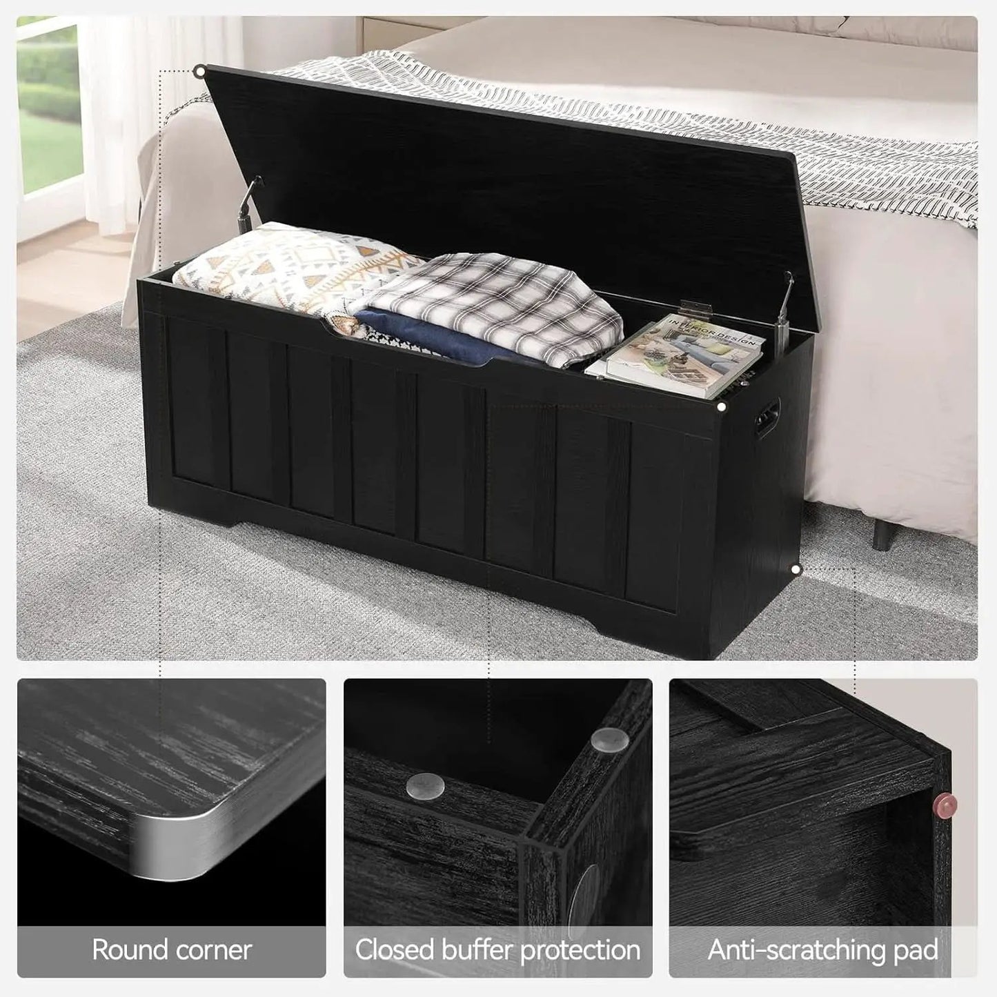 Black 47.2 Inches SolidWood Oversized Storage Bench from PriceLows™