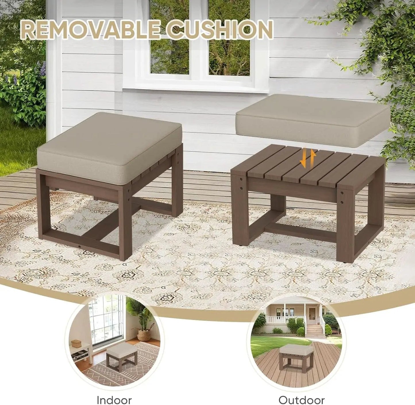Natural Cedar Outdoor Patio Ottomans Removable Cushions from PriceLows™