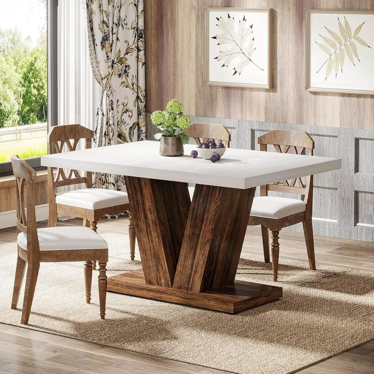 47 Inch White Oak Dining Table With Heavy Pedestal Base from PriceLows™