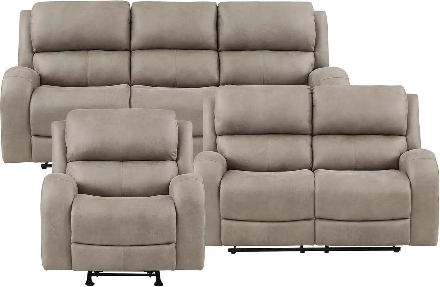Polished Microfiber Manual Reclining Sofa Set Brown 3 Piece from PriceLows™