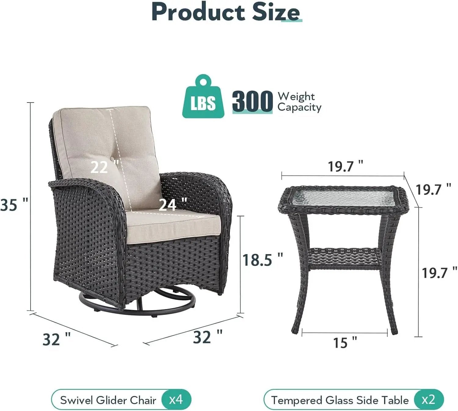 Outdoor Swivel Glider Rocker Chairs Set Of 4 Beige Cushions from PriceLows™