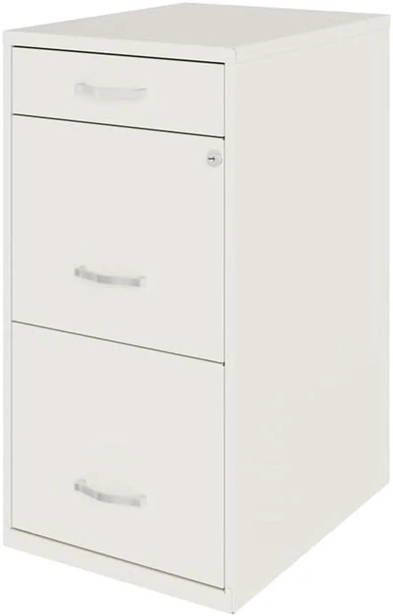 Pearl White 18 Inch Deep 3 Drawer Metal File Cabinet from PriceLows™