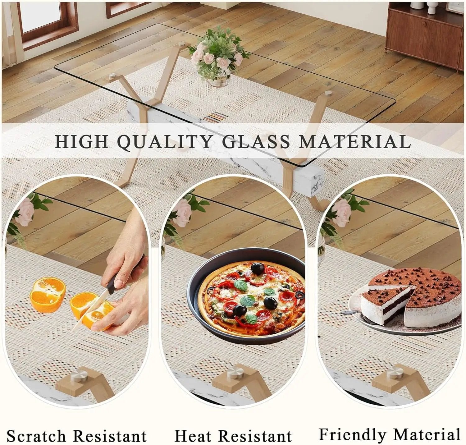 71 Inch Glass Dining Table With Tempered Glass Top from PriceLows™