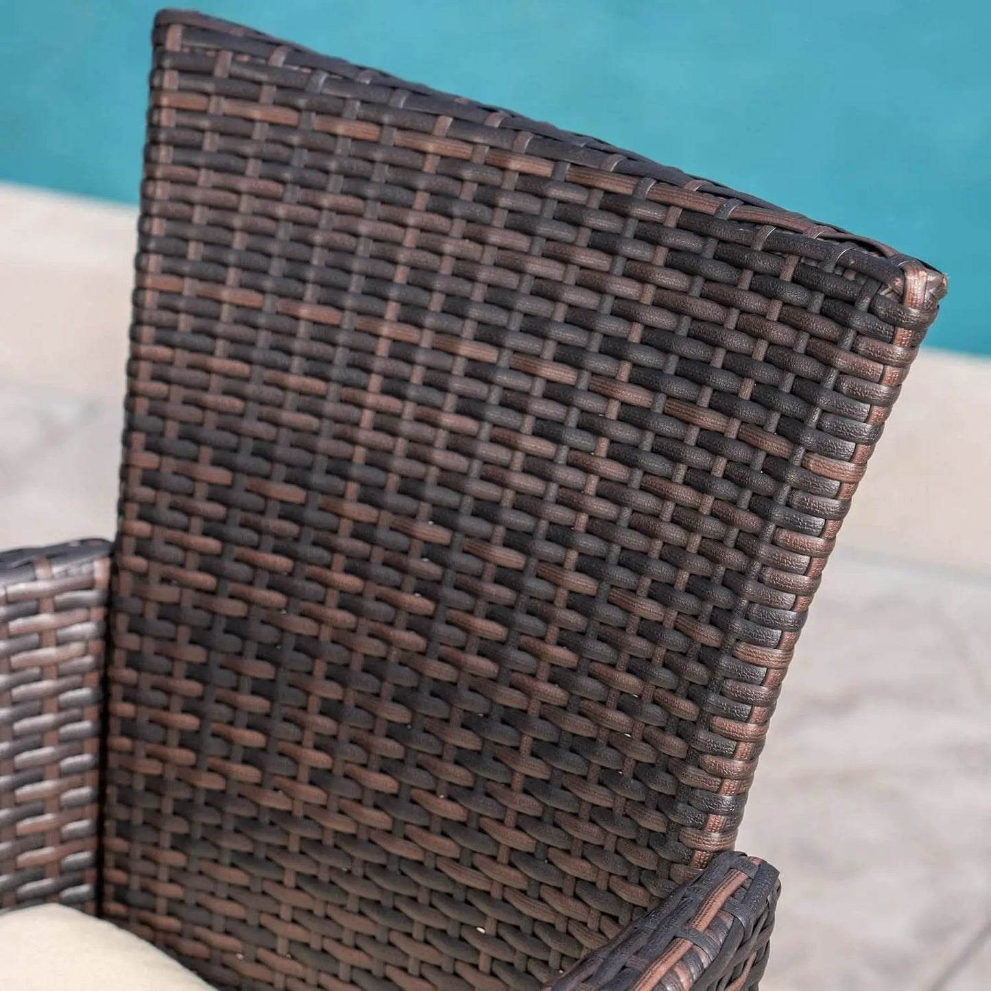 Outdoor 7 Piece Acacia Wood Wicker Dining Set Teak Finish from PriceLows™