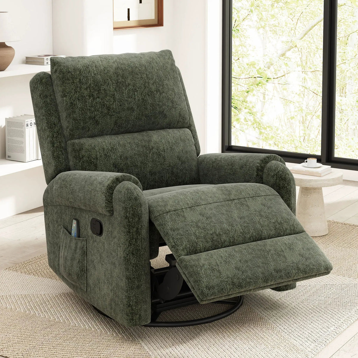 Manual Massage Recliner | Swivel Rocker | 8 Massage Modes | Side Storage Pocket