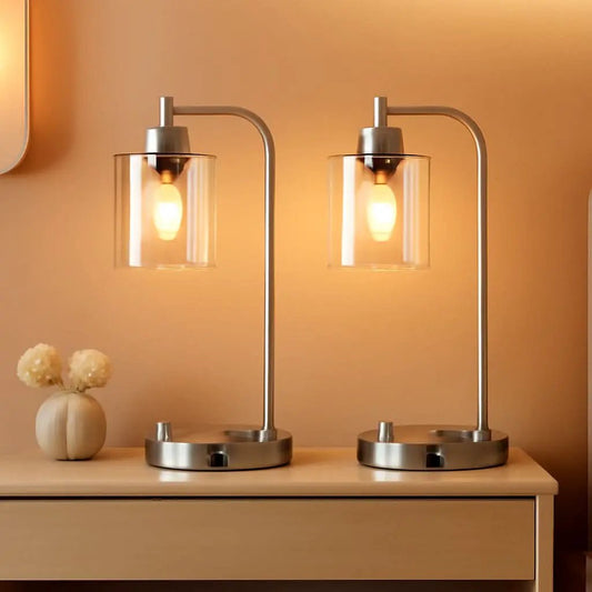 Set Of 2 Industrial Table Lamps With Glass Shade And Stepless Dimming from PriceLows™