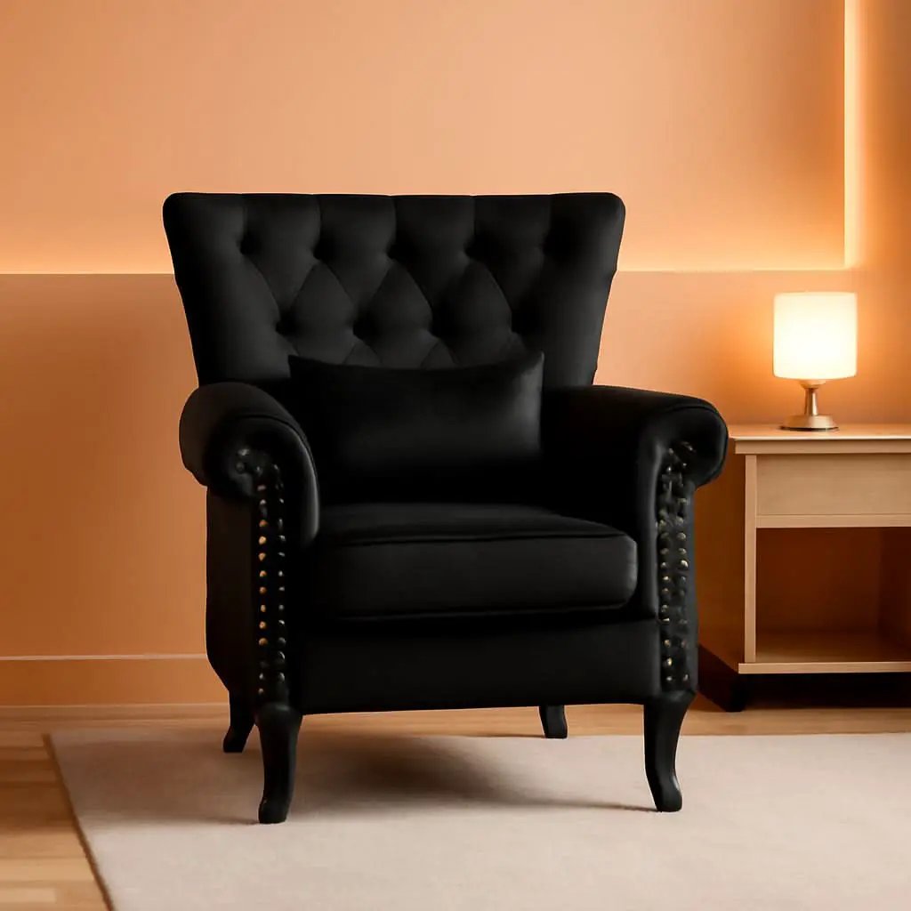 Black Velvet Wingback Chairs With Pillows Set Of 2 from PriceLows™