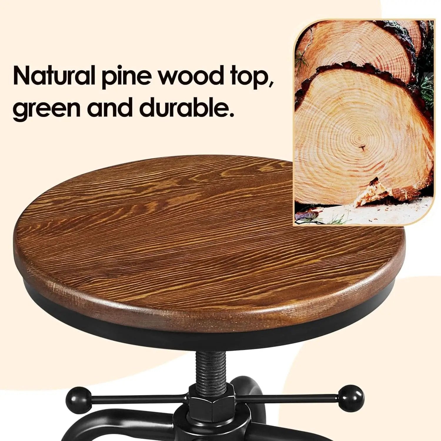 Adjustable Brown Bar Stool With Wood Seat Counter Height from PriceLows™