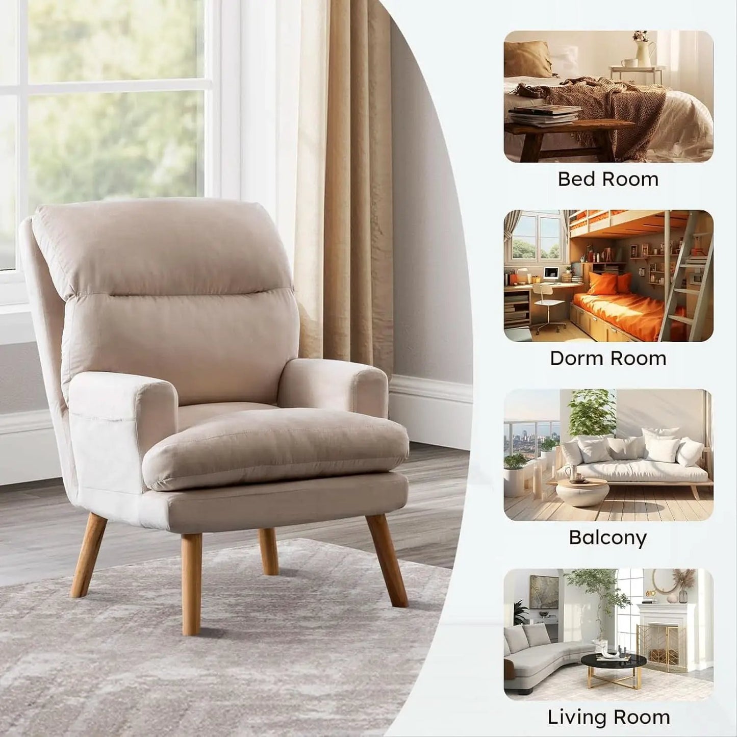 Beige Accent Chair With Ottoman Adjustable Backrest from PriceLows™