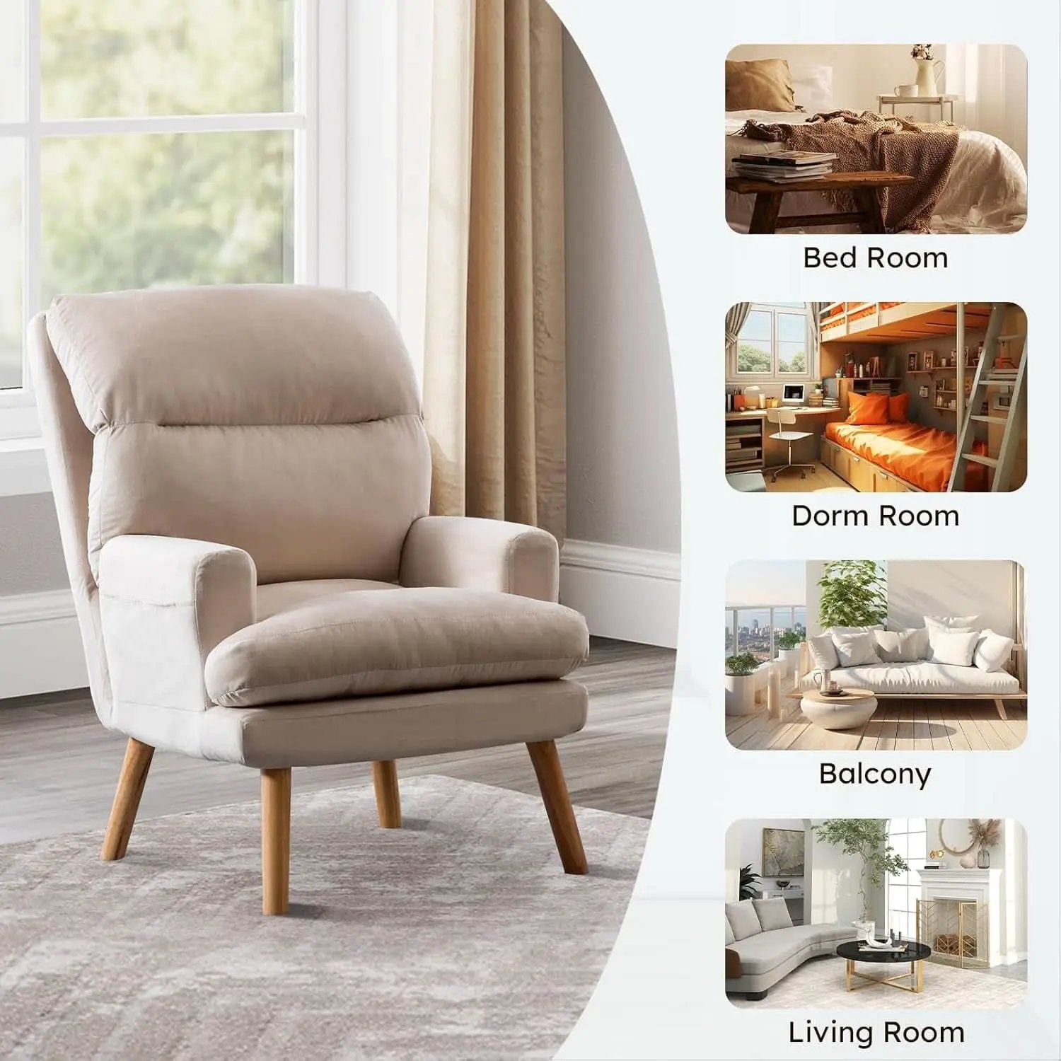 Beige Accent Chair With Ottoman Adjustable Backrest from PriceLows™