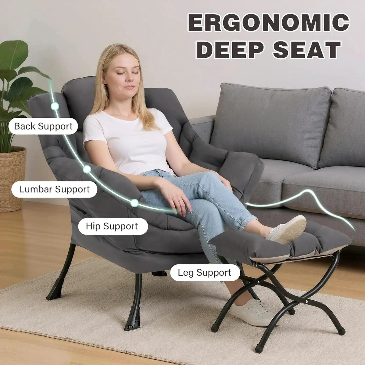 Dark Grey Lazy Chair With Armrests For Living Room Comfort from PriceLows™