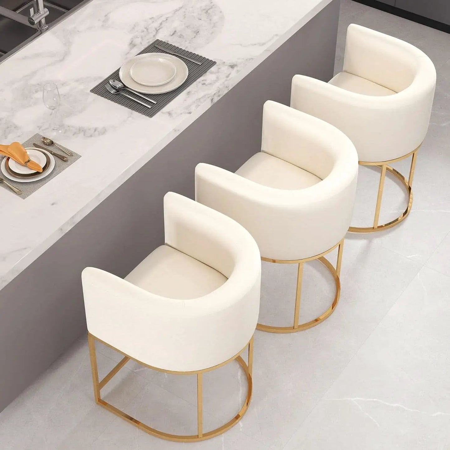 Counter Height Bar Stools Set Of 2 Ivory Velvet 24 Inch from PriceLows™